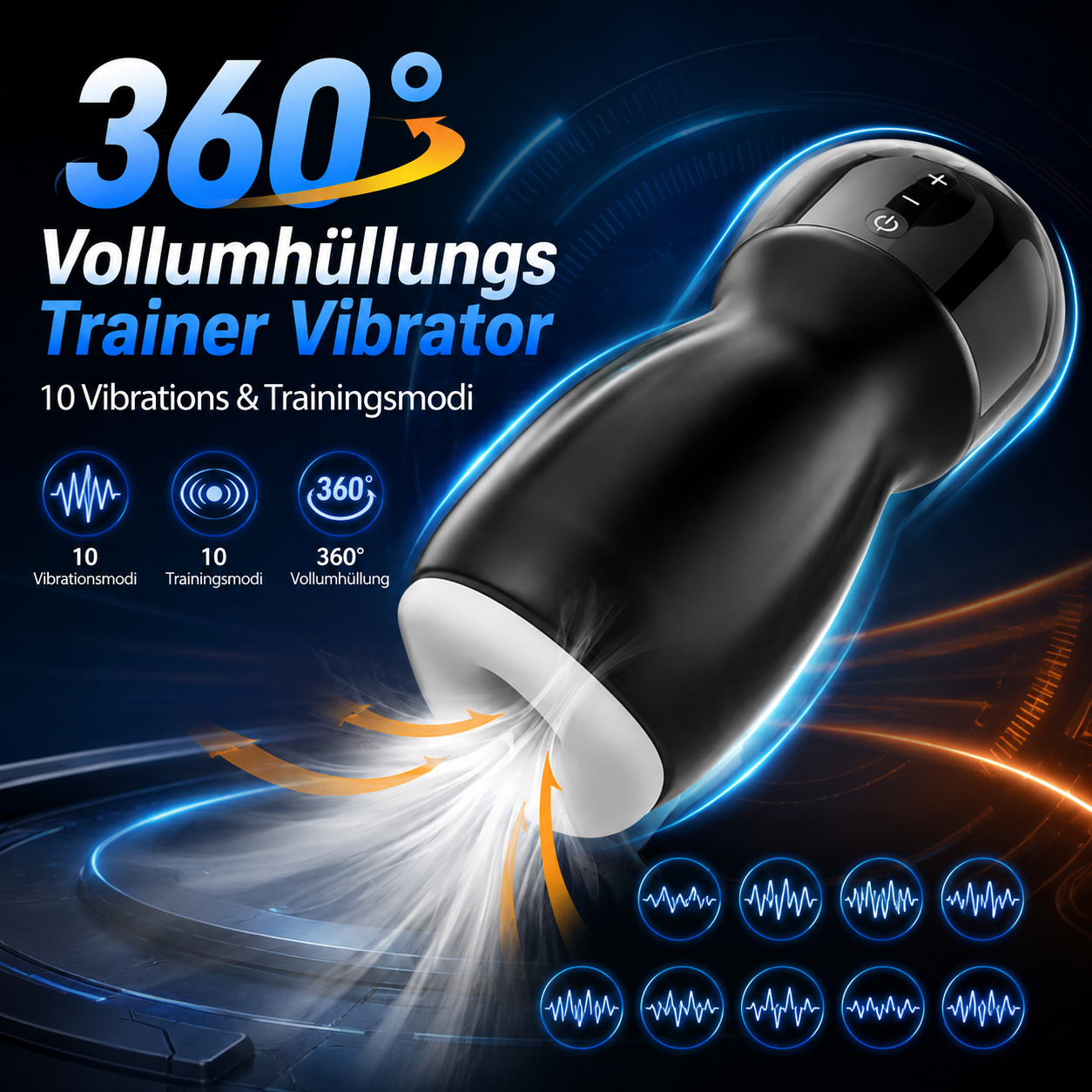 360° Vollumhüllungs Penistrainer Vibrator Masturbator mit 10 Vibrations und Trainingsmodi
