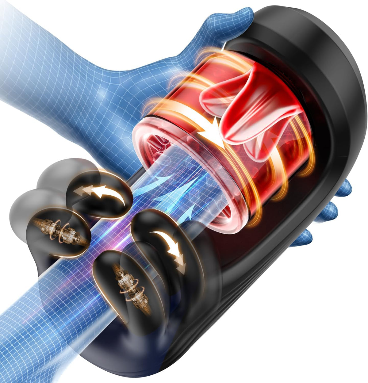 3 IN 1 Penistrainer Eichelvibrator Stroker Blowjob mit 9 Rotations und Vibrationsfunktionen