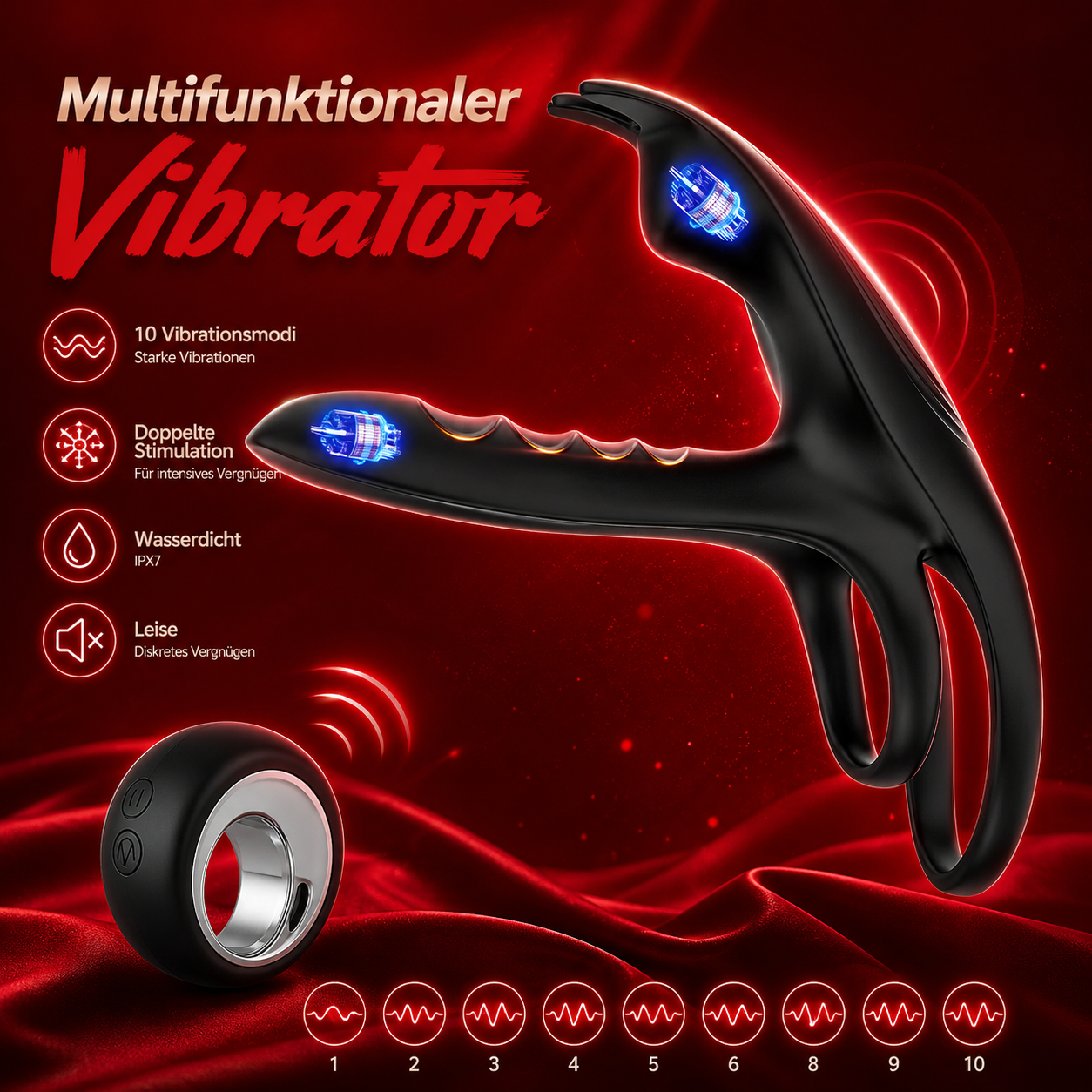 3 IN 1 Vibrating Cock Ring Penistrainer Klitorisstimulator mit 10 Modi