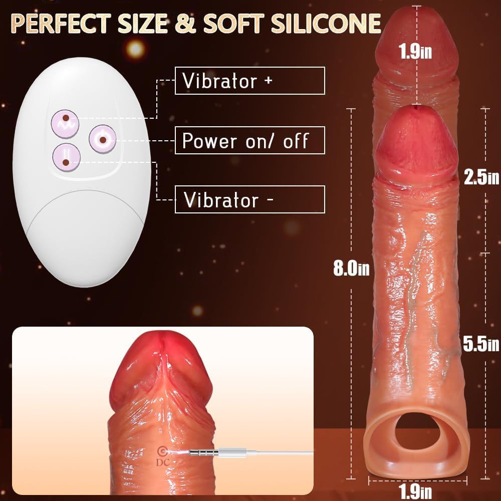Realistischer Penishülle Vibrator Dildo Penisverlängerung, mit 9 Modi