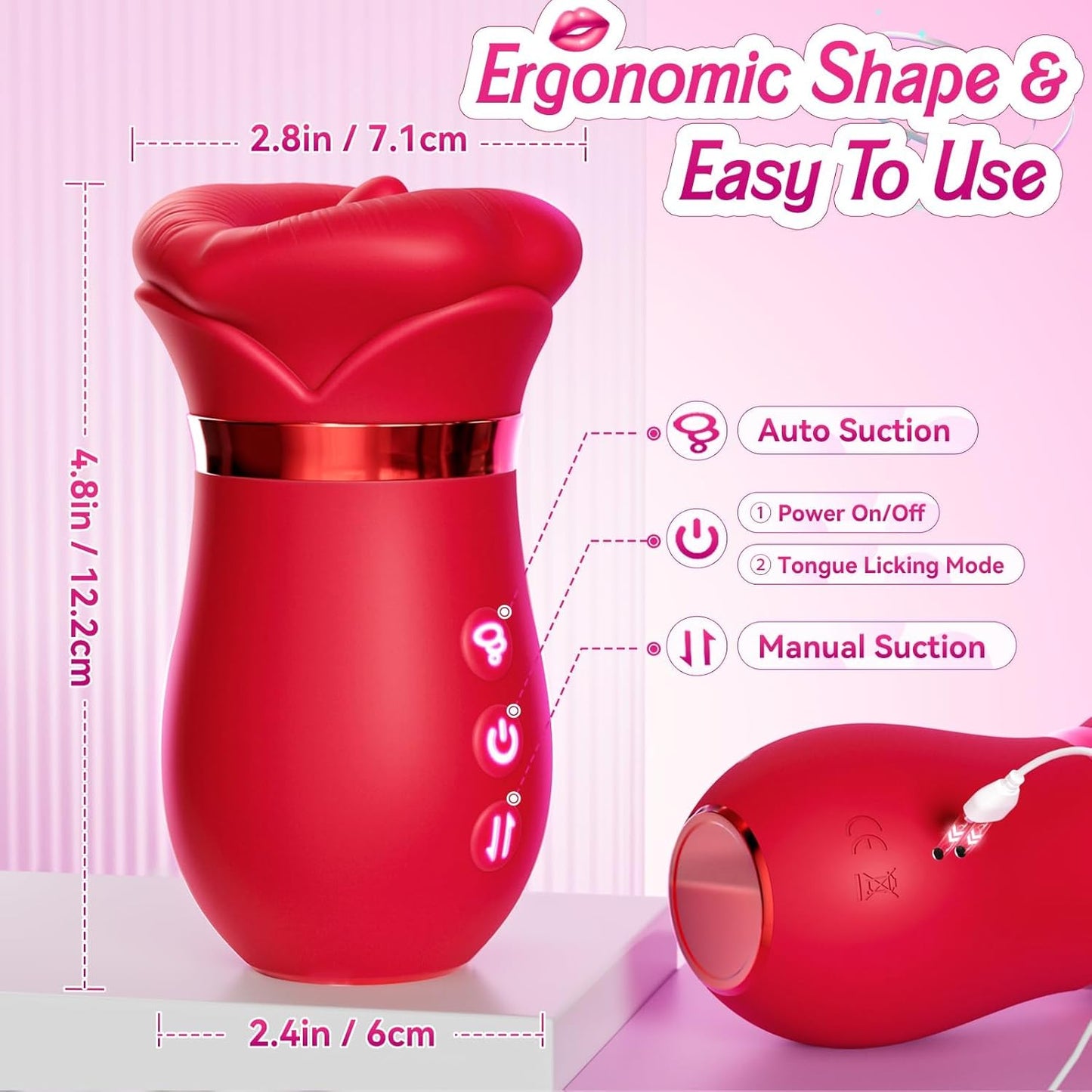 5 IN 1 Mundsauger Vibrator Rose Toys mit 10 Zungen-Leck & Vibrations