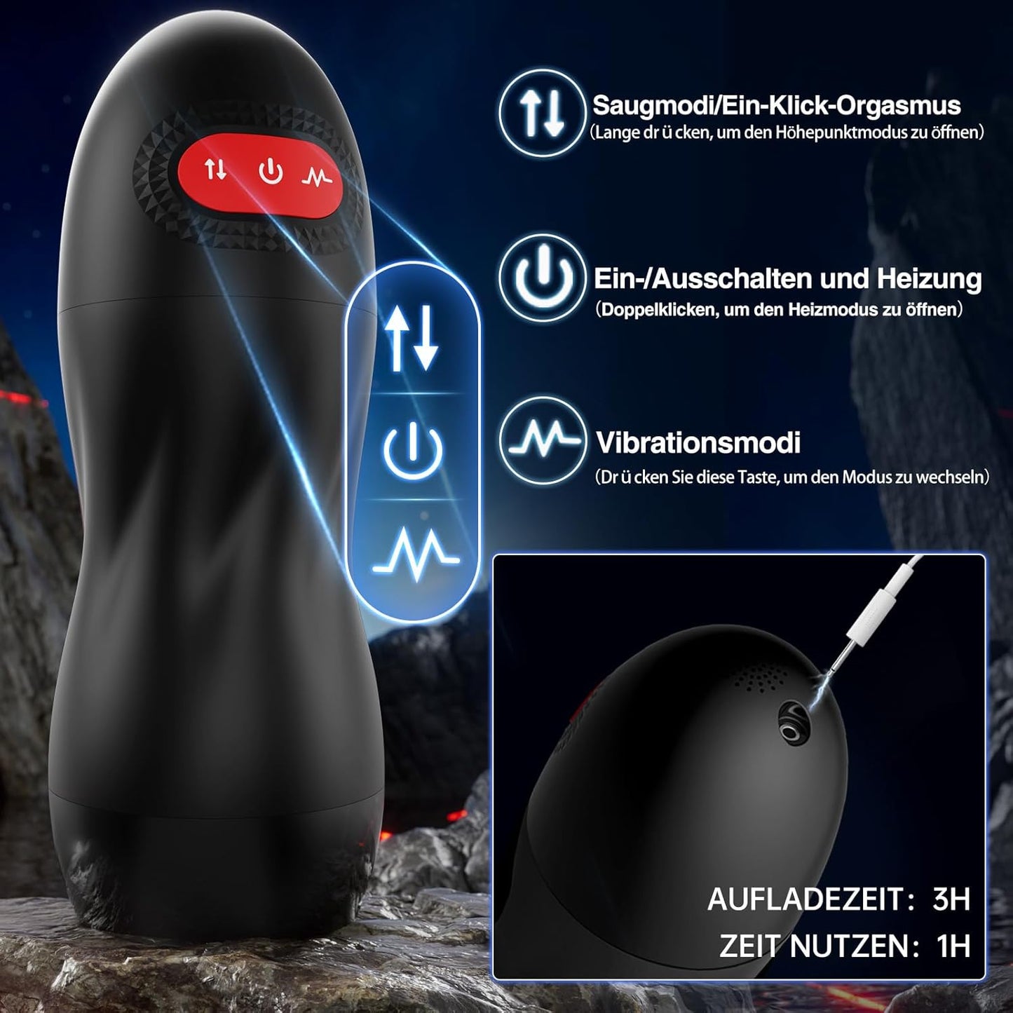 Elektrischer Masturbator Oral Taschenmuschi Vibrator mit 10 Vibrationsmodi & 9 Saugmodi