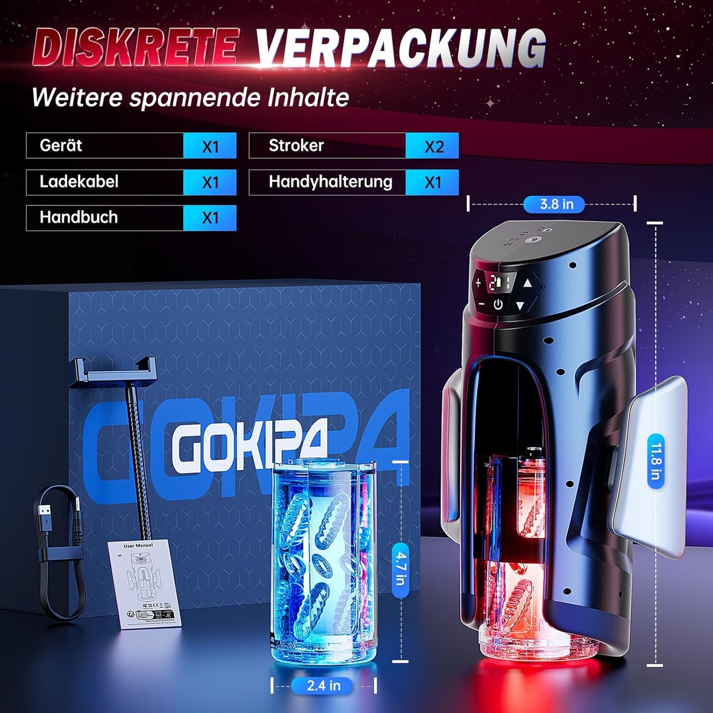 Doppelgriff Elektrischer Masturbator Penis Vibrator Trainer mit 7 Teleskopfunktion