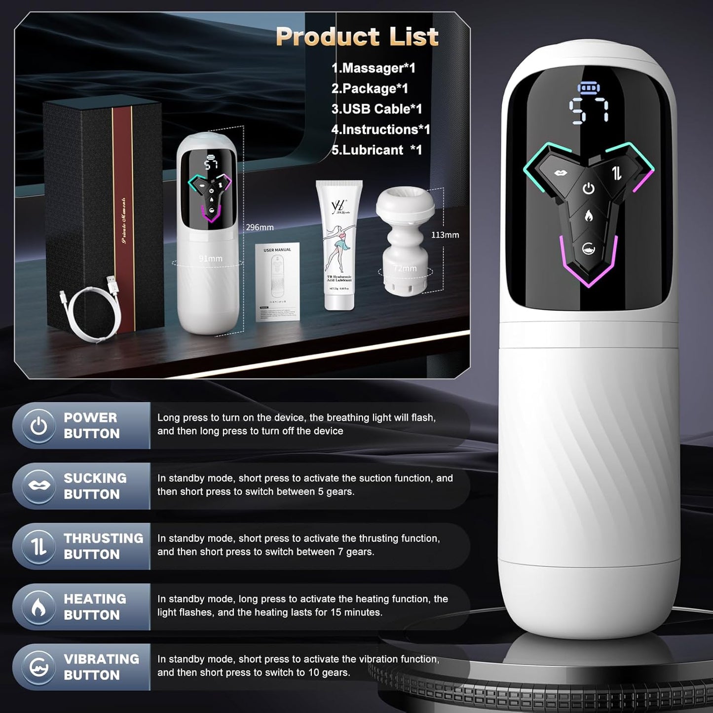 5 IN 1 Automatisches Masturbator Penispumpe mit 10 Vibrations & Leckmodi & 7 Stoß & 5 Saugmodi