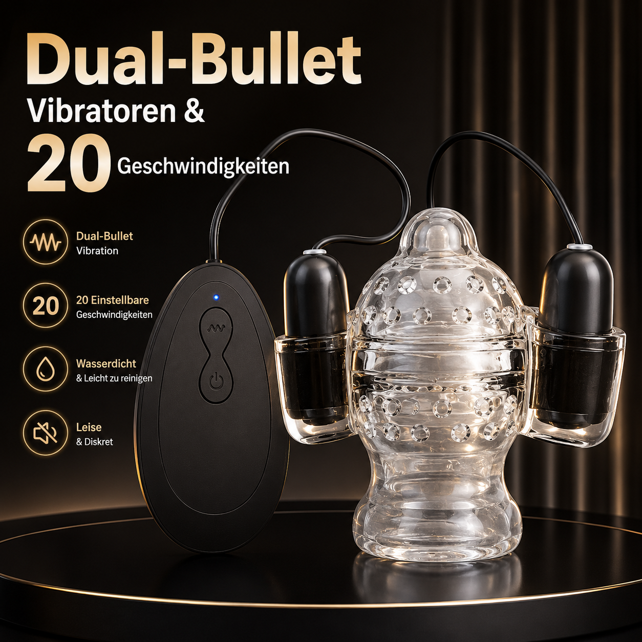 Vibrationsmassagegerät Eichel-Trainer mit Dual-Bullet Vibratoren & 20 Geschwindigkeiten