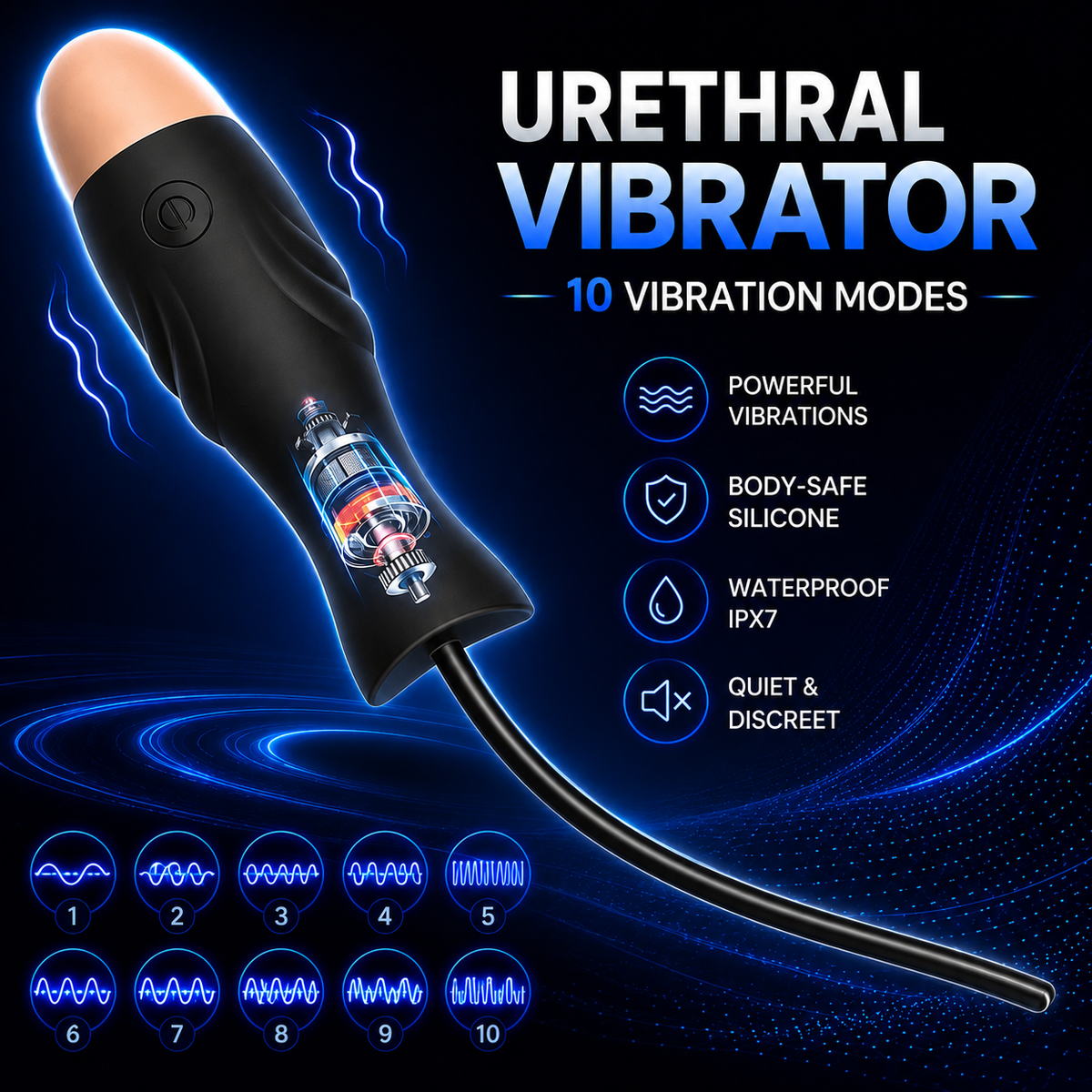 Harnröhrenvibrator Penis Plug Penis Vibrator Masturbieren mit 10 Vibrationmodi
