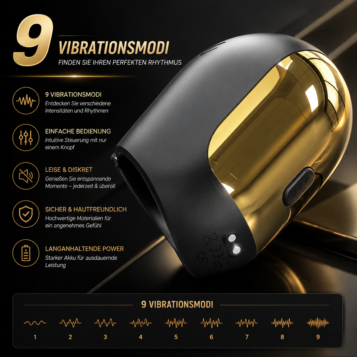 Automatischer Masturbator Penisvibrator Strokers Blowjob Trainer mit 9 Vibrationsmodi