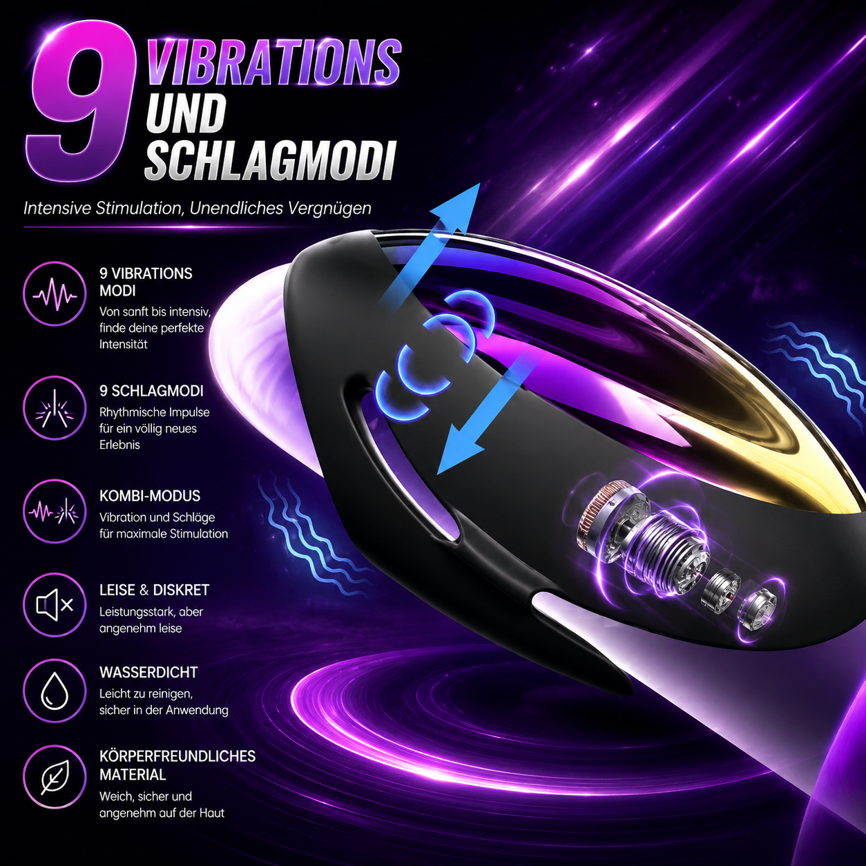 Eicheltrainer Penisvibrator Übungsgerät Stroker mit 9 Vibrations und Schlagmodi