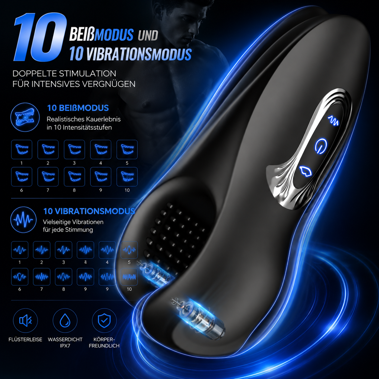 3 IN 1 Penismassagegerät Penis Trainer 10 Beißmodus und 10 Vibrationsmodus