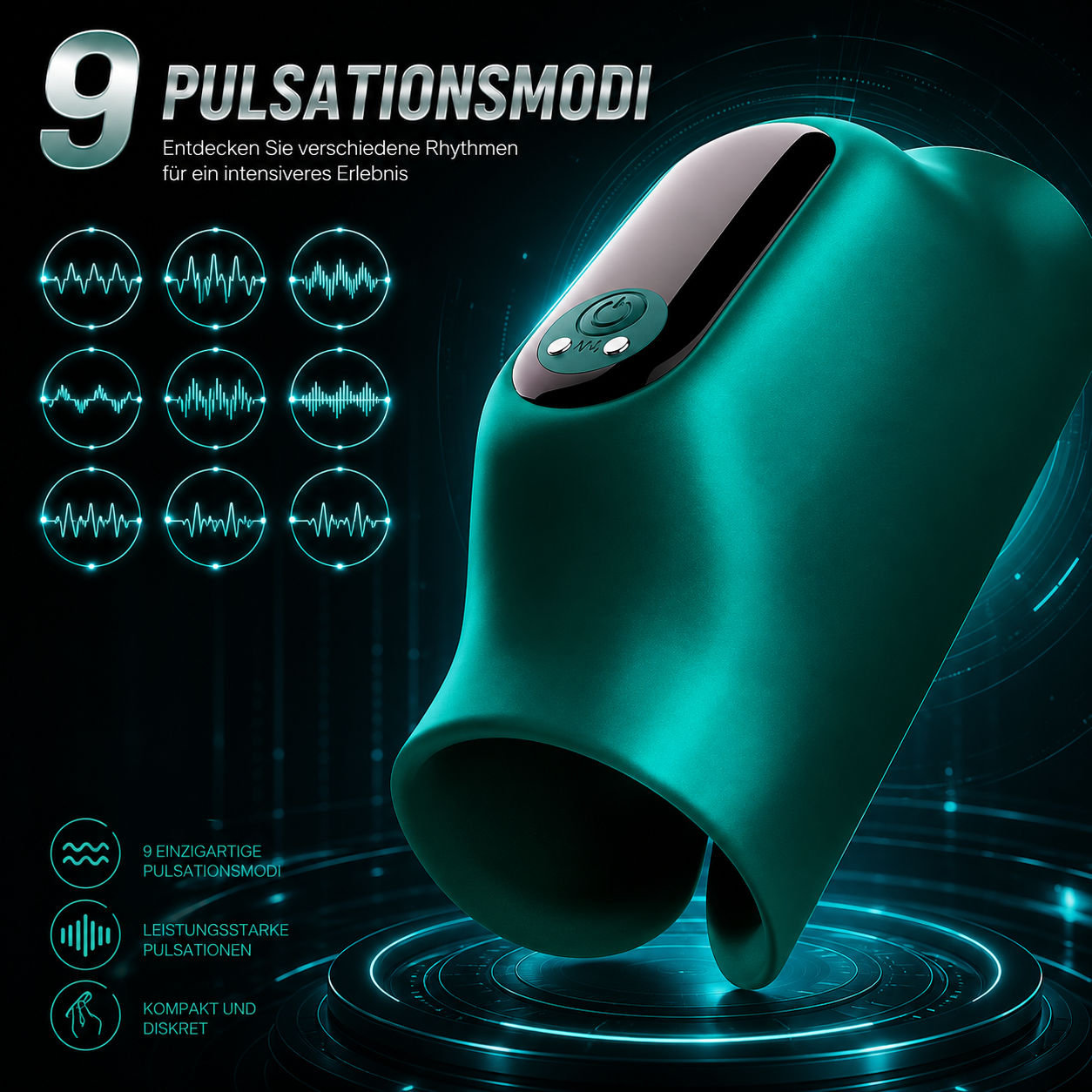 Freihändiger Penistrainer Eichelvibrator Massager Masturbator mit 9 Pulsationsmodi