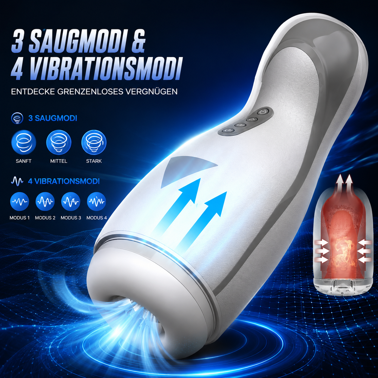 Automatischer Saug-Masturbator Penis Stroker mit 3 Saugmodi & 4 Vibrationsmodi