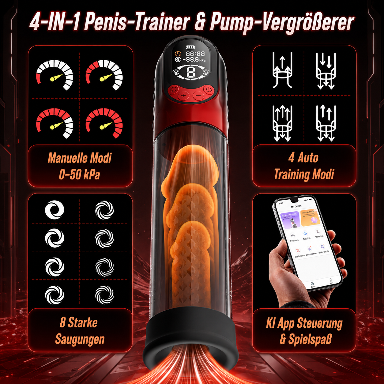 4 IN 1 Automatisch Penispumpe Masturbator mit 4 Trainingsmodi & 8 Saugstufen
