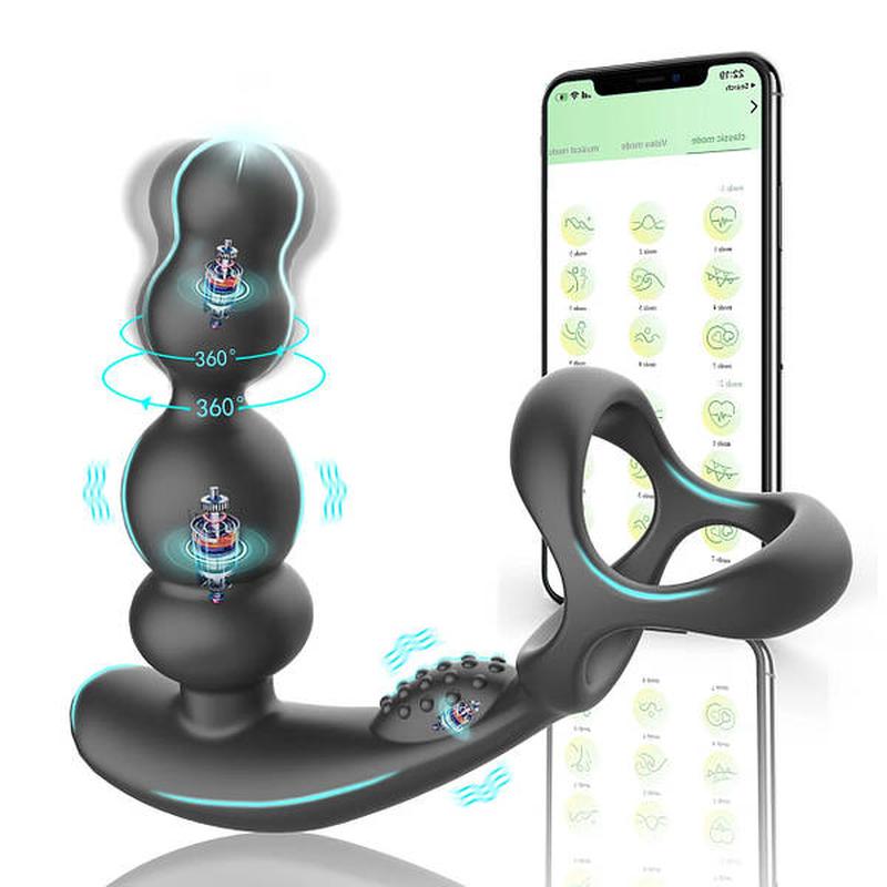 360° Drehbarer Analplug Penisring Prostata-Massagegerät mit 9 Vibrations und 3 Rotationsmodi