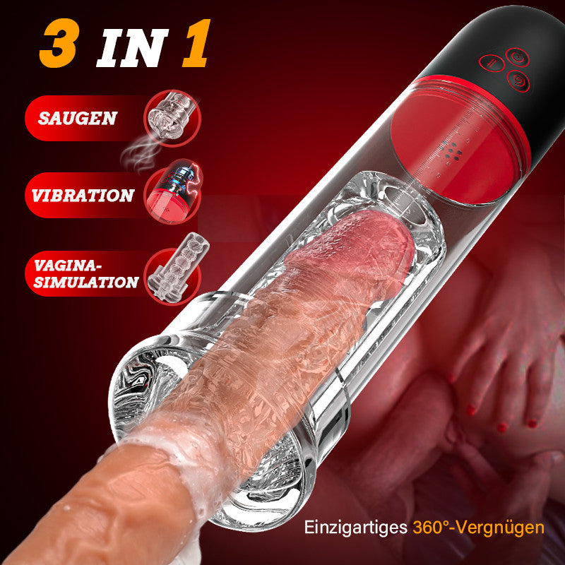 2 IN 1 Automatischer Penispumpe Masturbatoren mit 3 Saugen & 9 Vibrieren