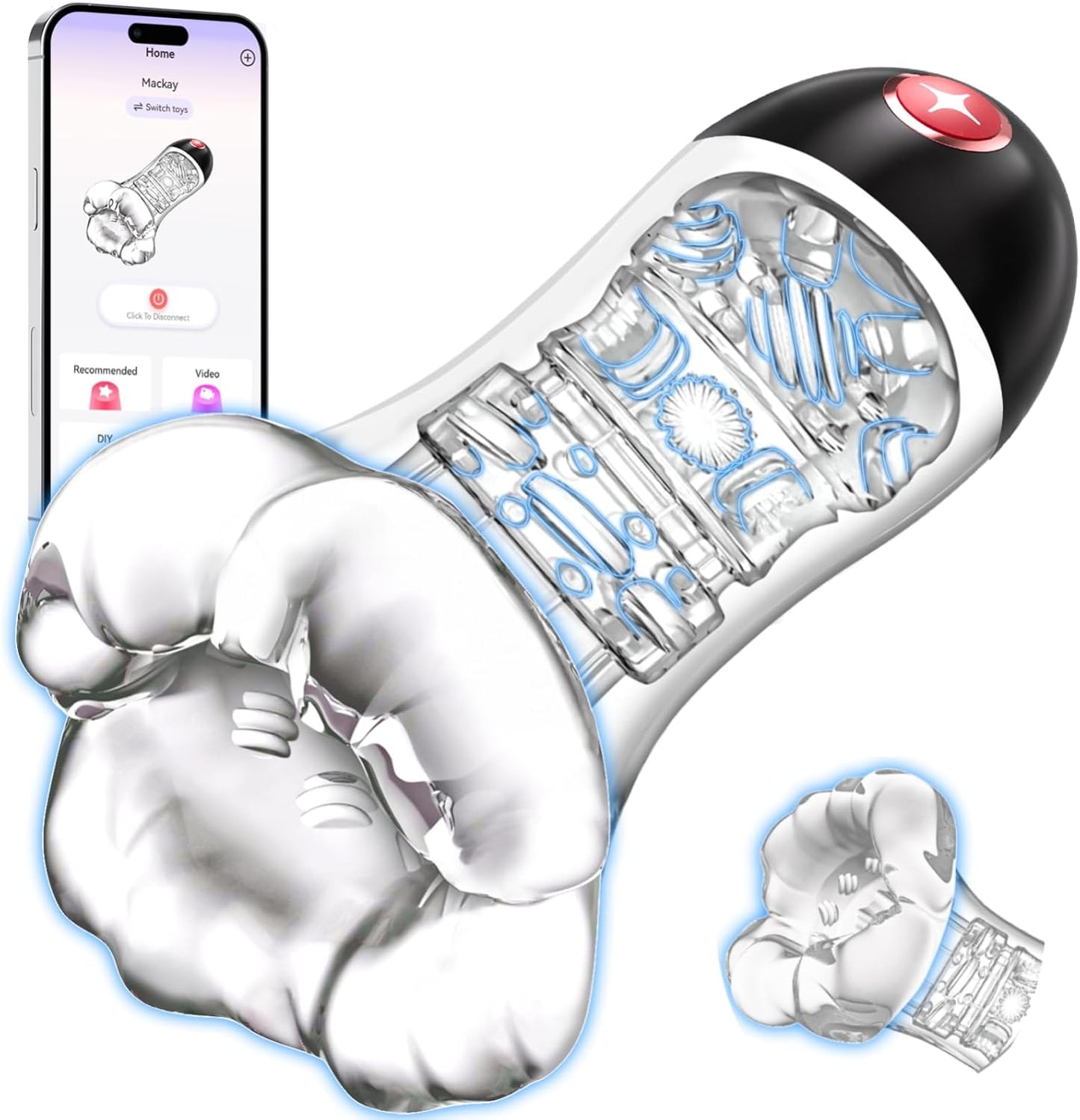 KI-Sync App Transparenter Penis Trainer Vibrator mit 9 Trainingsmodi