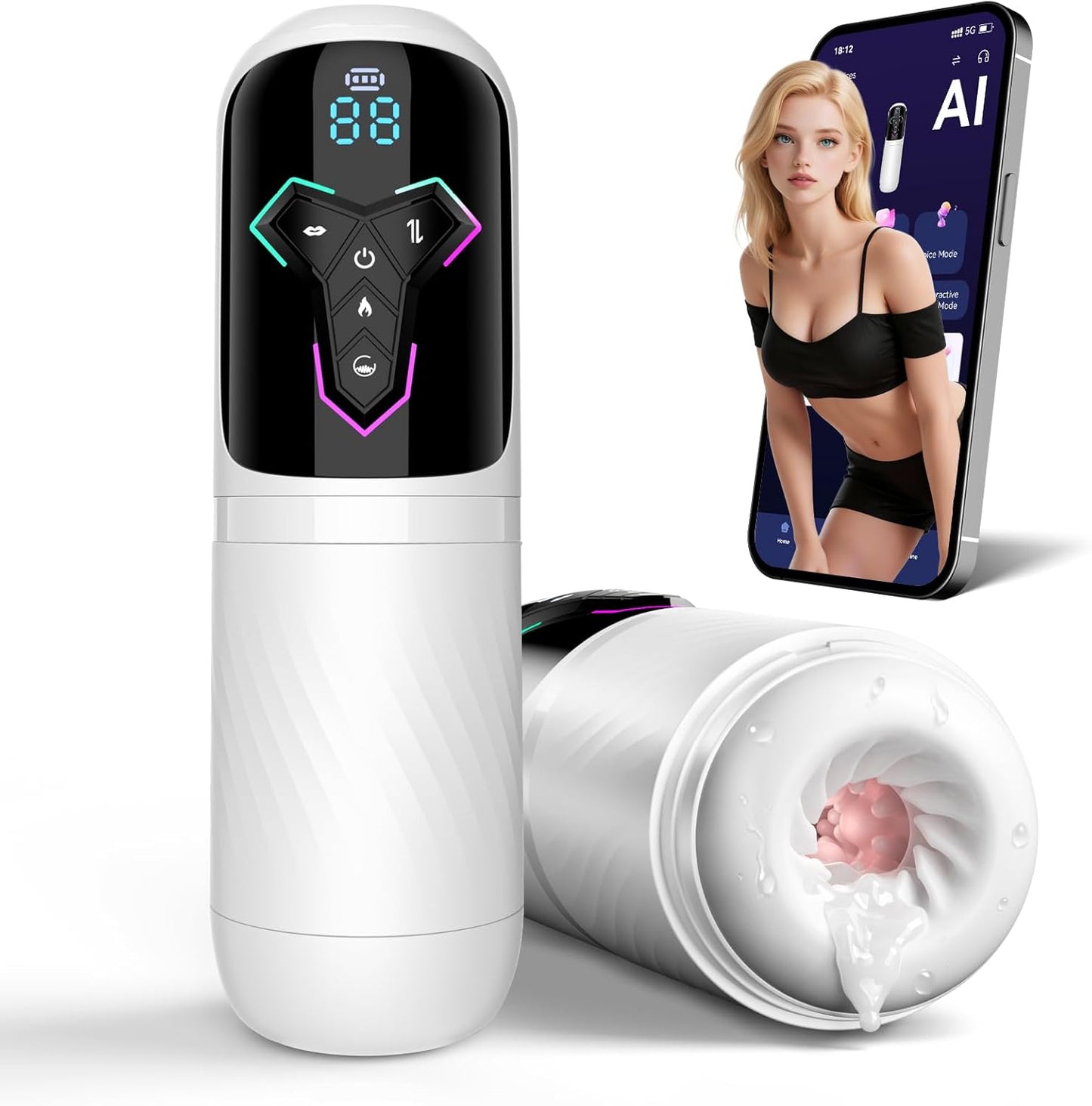 5 IN 1 Automatisches Masturbator Penispumpe mit 10 Vibrations & Leckmodi & 7 Stoß & 5 Saugmodi