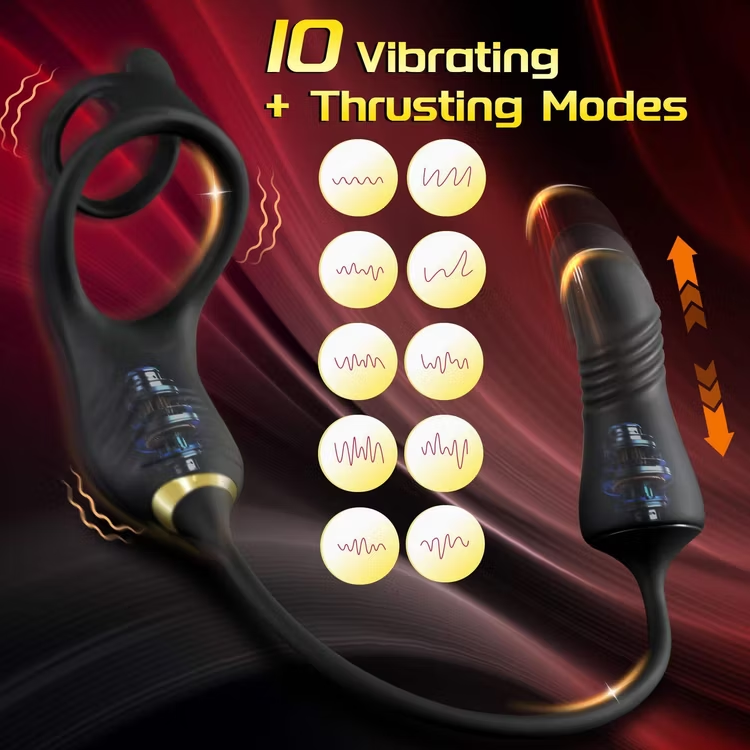 3 IN 1 Analvibratoren Penisring Prostata Stimulation mit 10 Teleskop-Vibrationsmodi