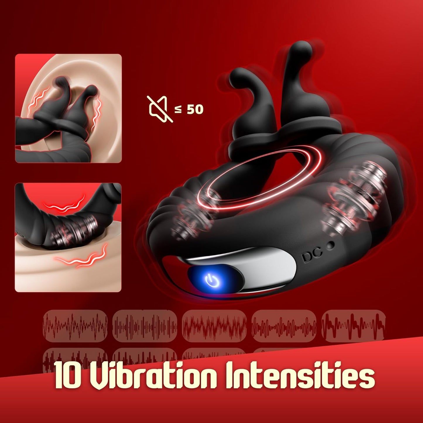 Verstellbarer Cock Ring Penistrainer Vibrator Stimulatot mit 10 Vibrationsmodi