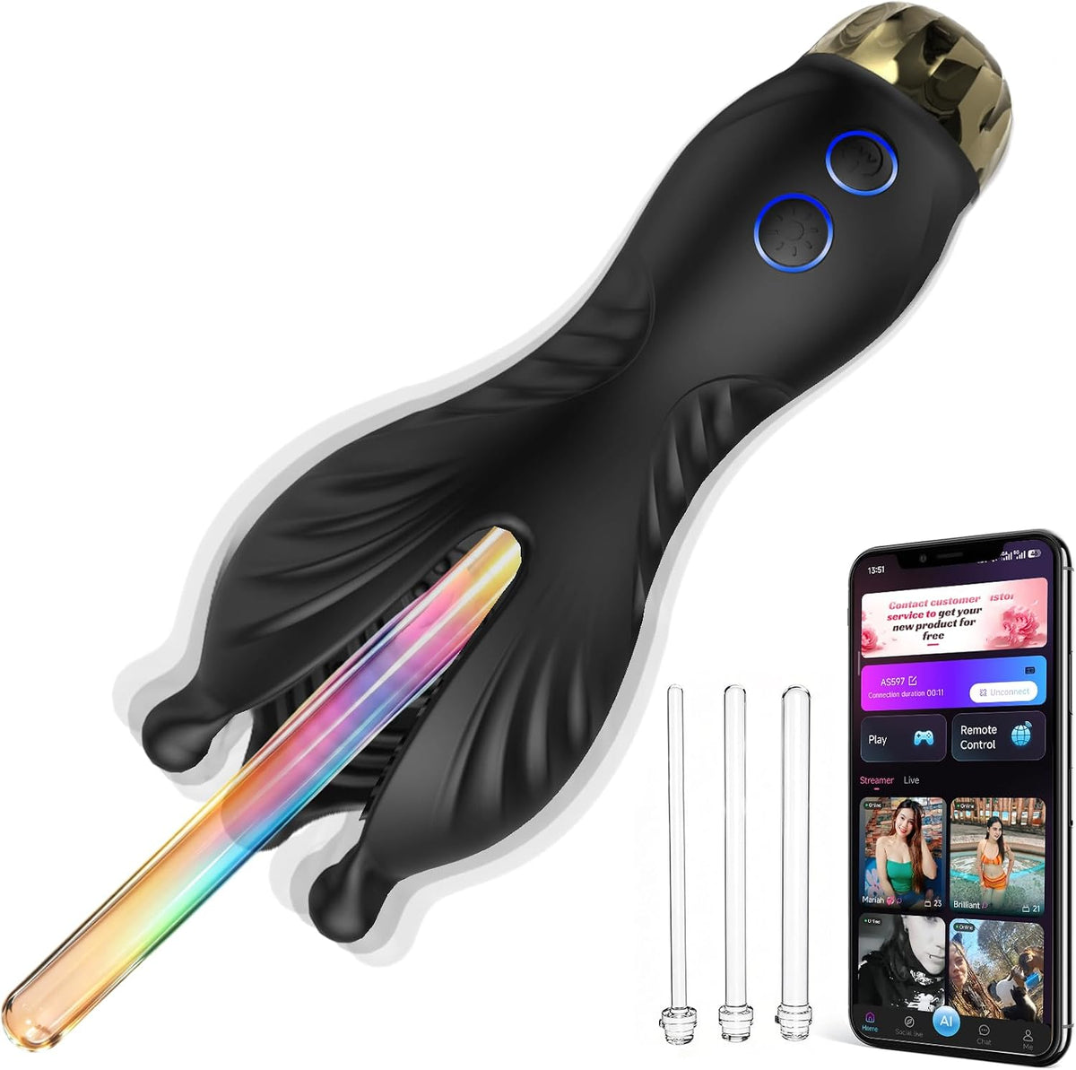 Abnehmbarer Harnröhren Trainer Penisvibrator Stimulator mit 7 LED-Farben & 14 Beleuchtungs & 10 Vibrationsmodi