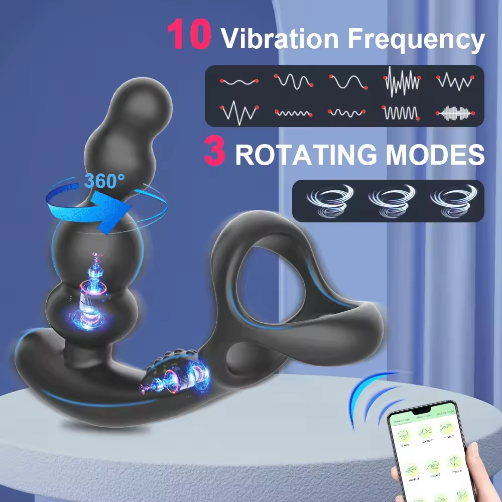 360° Drehbarer Analplug Penisring Prostata-Massagegerät mit 9 Vibrations und 3 Rotationsmodi