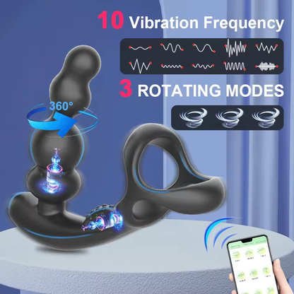 360° Drehbarer Analplug Penisring Prostata-Massagegerät mit 9 Vibrations und 3 Rotationsmodi