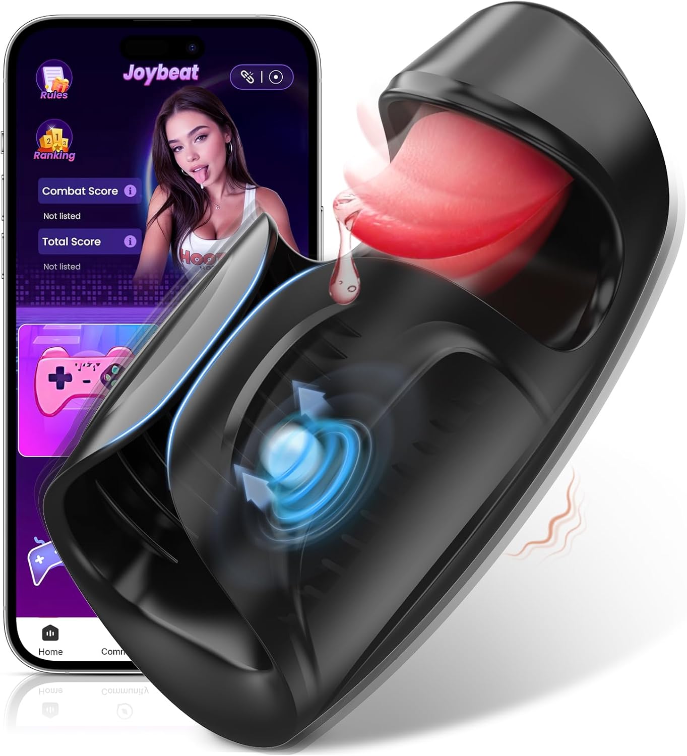 Blowjob Penis Vibrator Eicheltrainer mit 10 Pulsieren & 10 Zunge Lecken & 10 Vibrationsmodi