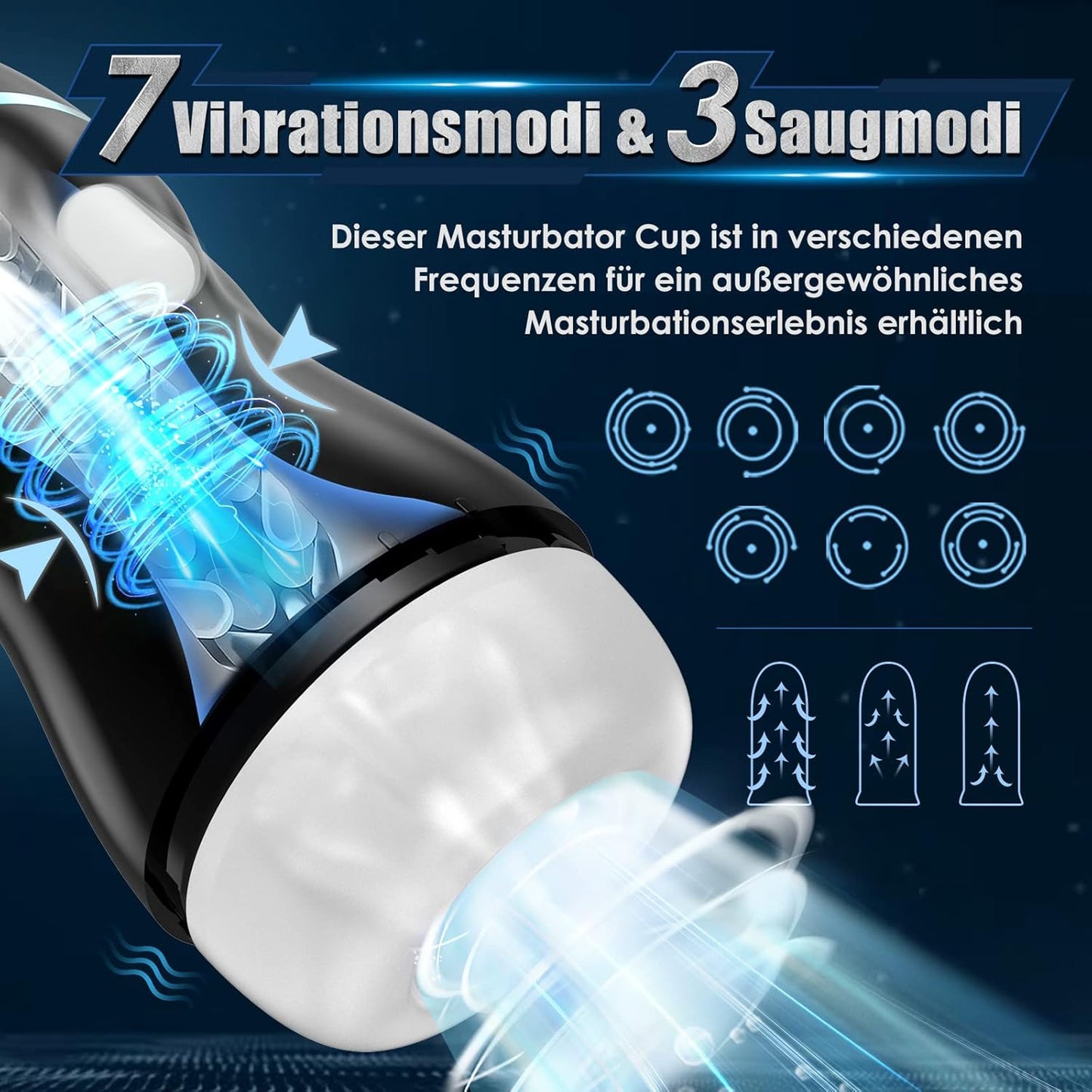 Elektrischer Masturbator Penisstimulator Vibrator mit 7 Vibrations und 3 Saugmodi