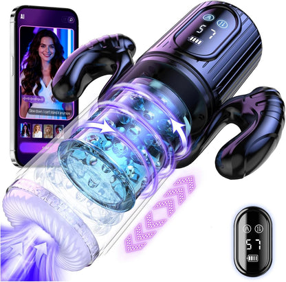 KI-synchronisierter Masturbator Penispumpe mit 7 Stoß & Rotationsmodi & 5 Saugmodi