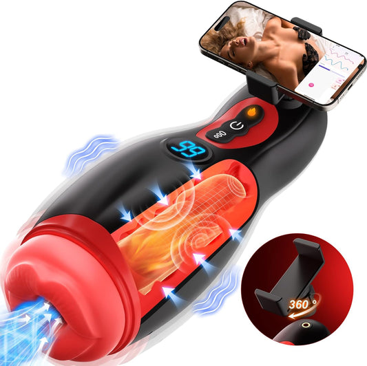 6 IN 1 Realistische Masturbieren Penis Vibrator Blowjob mit 9 Saugen & 9 Vibration