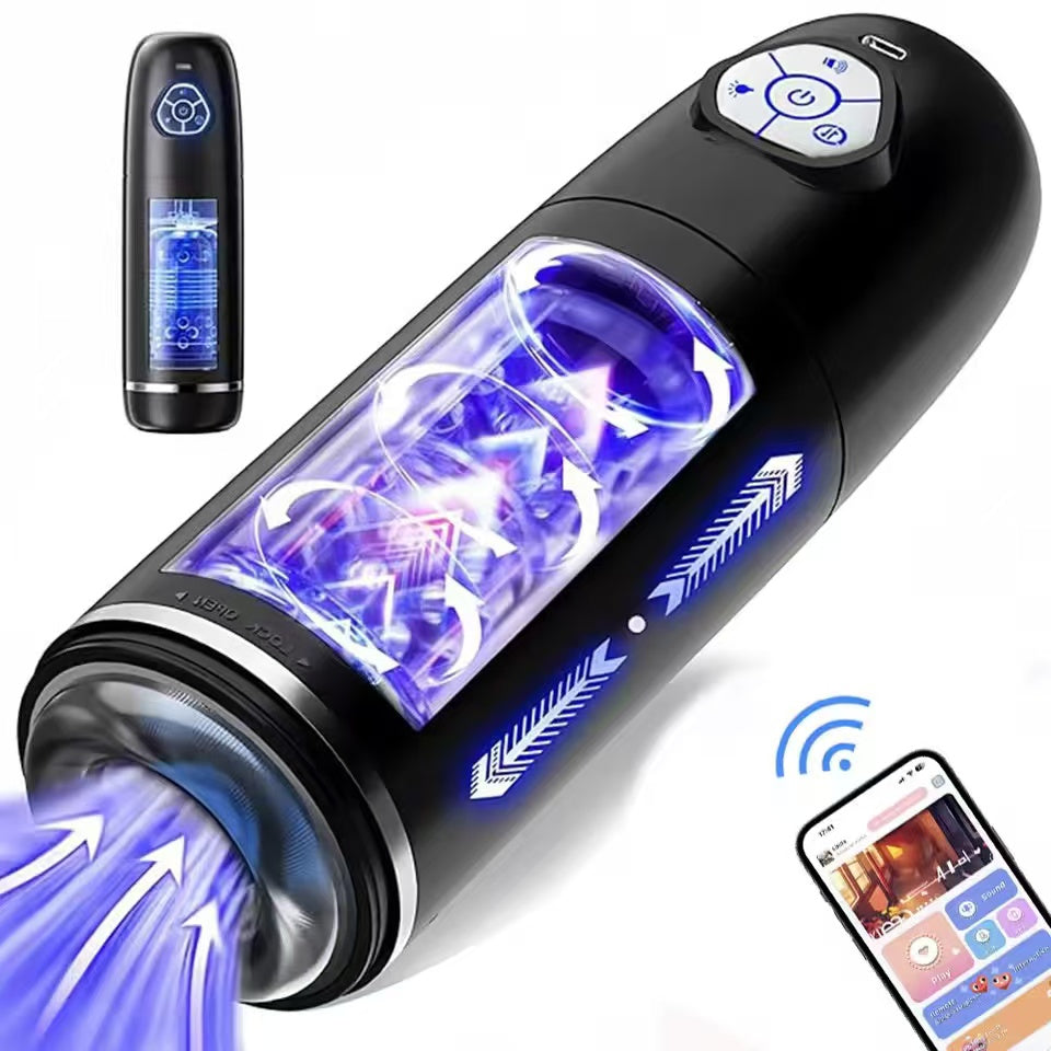 Automatisches App-basiertes Masturbationsgerät Penis Stroker mit Dreh und Teleskop