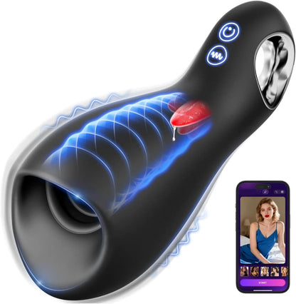 Elektrischer Penistrainer Masturbator mit 5 Zungenleckmodi & 10 Vibrationsmodi