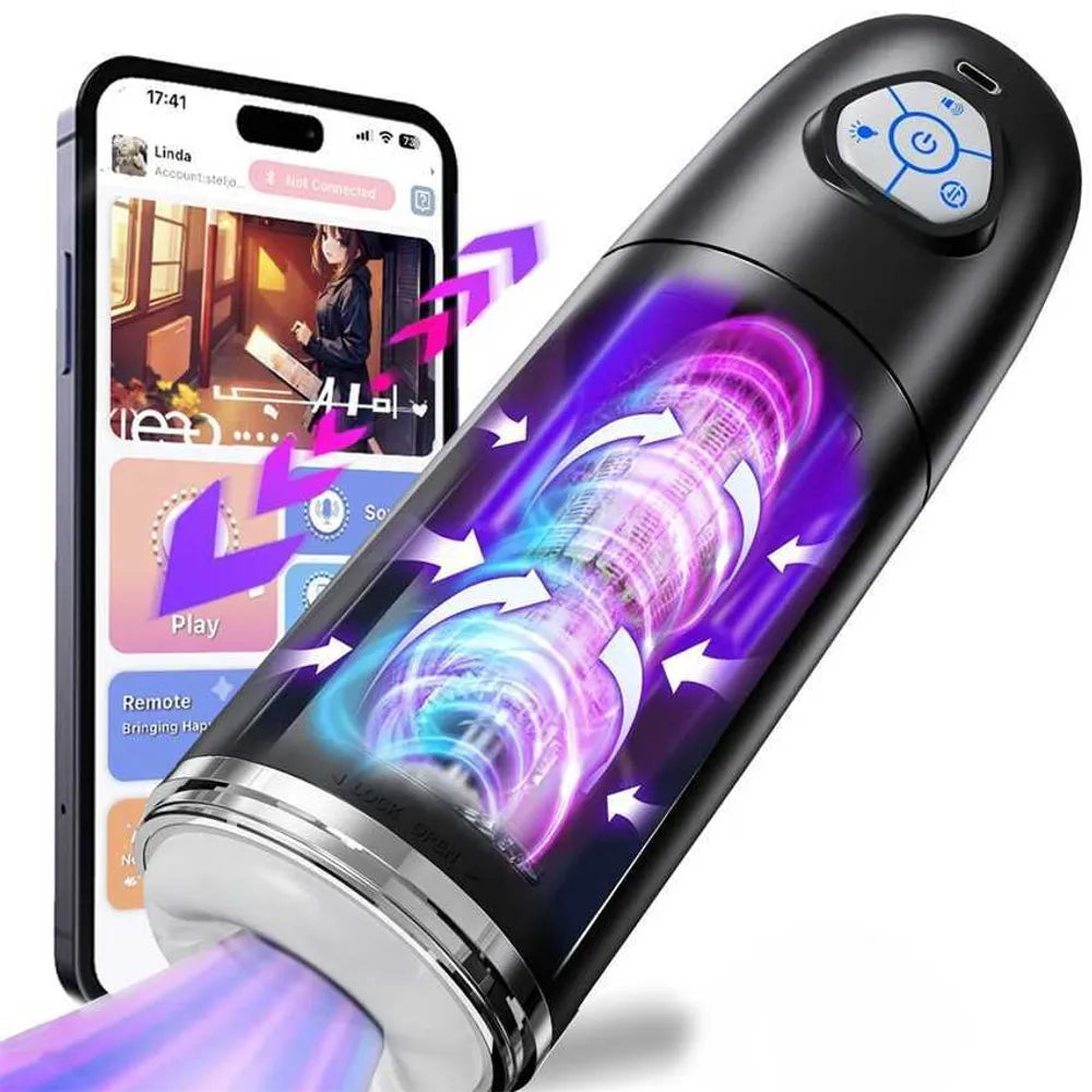 Automatisches App-basiertes Masturbationsgerät Penis Stroker mit Dreh und Teleskop