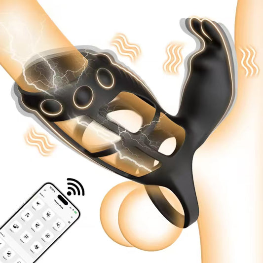 App Cock Ring Cage Penistrainer Vibrator Penishullen mit 10 Vibrationsmodi