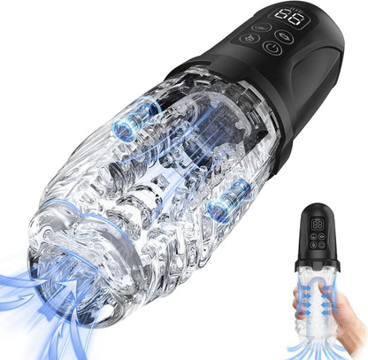 Zusammendrückbarer Penistrainer Stroker Taschenmuschi mit 7 Vibrations & 7 Saugmodi