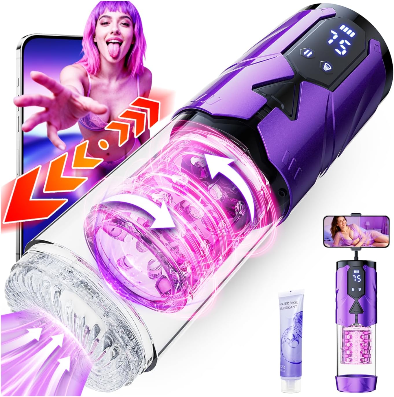 LCD-Bildschirm Masturbator Penis Pumpe mit 7 Stoß & Rotationsfunktionen & 5 Saugfunktionen