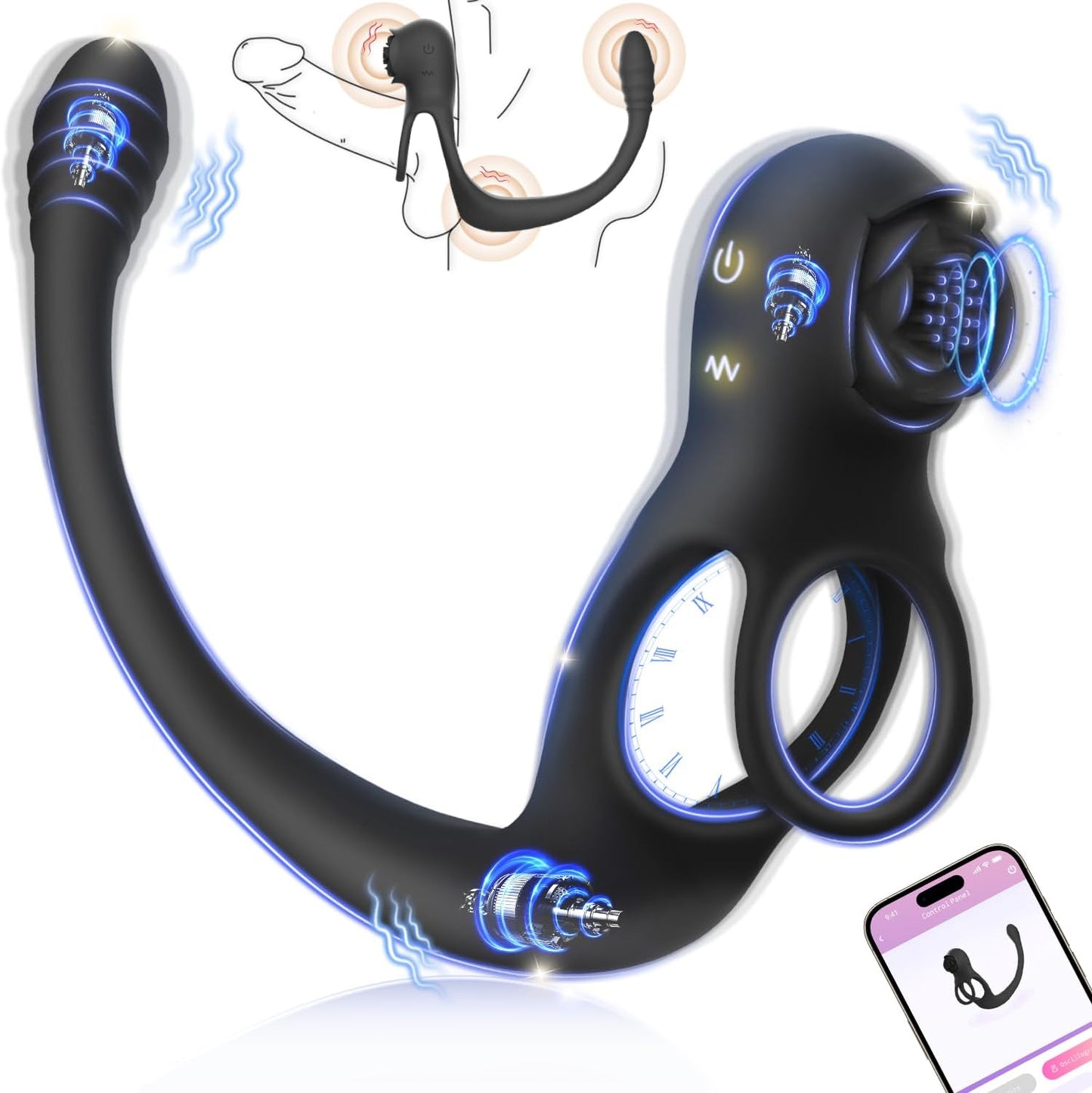4 IN 1 Rose Cockring Penis Vibrator Prostata Massagegerät Analplug mit 10 Vibrationsstufen