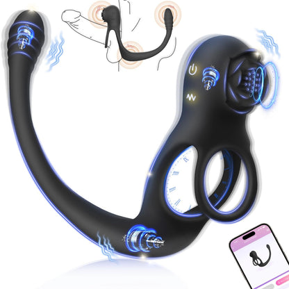 4 IN 1 Rose Cockring Penis Vibrator Prostata Massagegerät Analplug mit 10 Vibrationsstufen