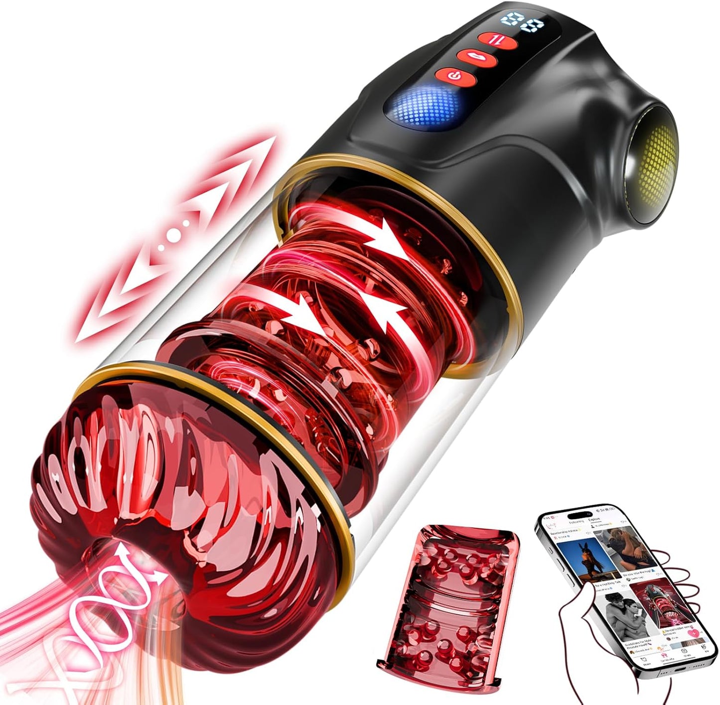 LCD-Display Blowjob Taschenmuschi Masturbator mit 9 Teleskopfunktion & Rotierend & Saugen