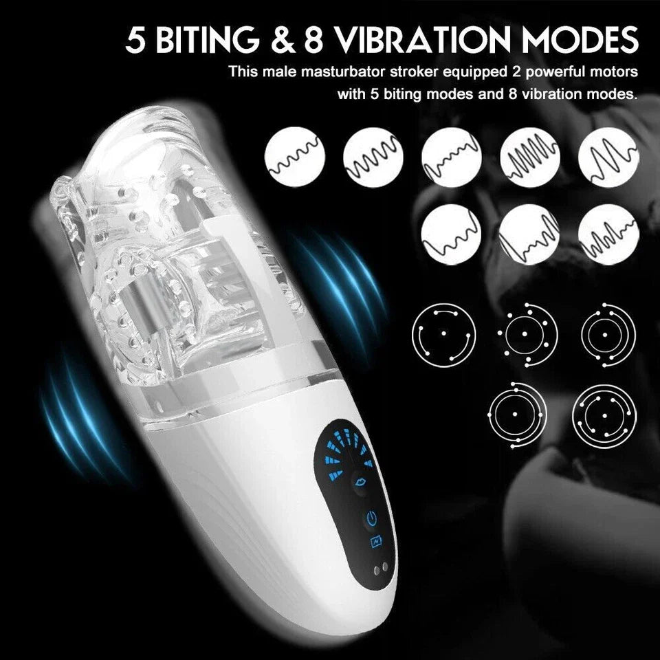 Automatische Masturbatoren Penistrainer Blowjob mit 8 Vibrationsmodi und 5 Bitting