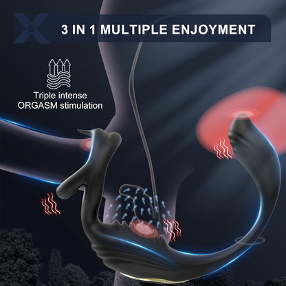 4 in 1 Penisring Prostata Analplug mit 7 Intensive Vibrationsmodi
