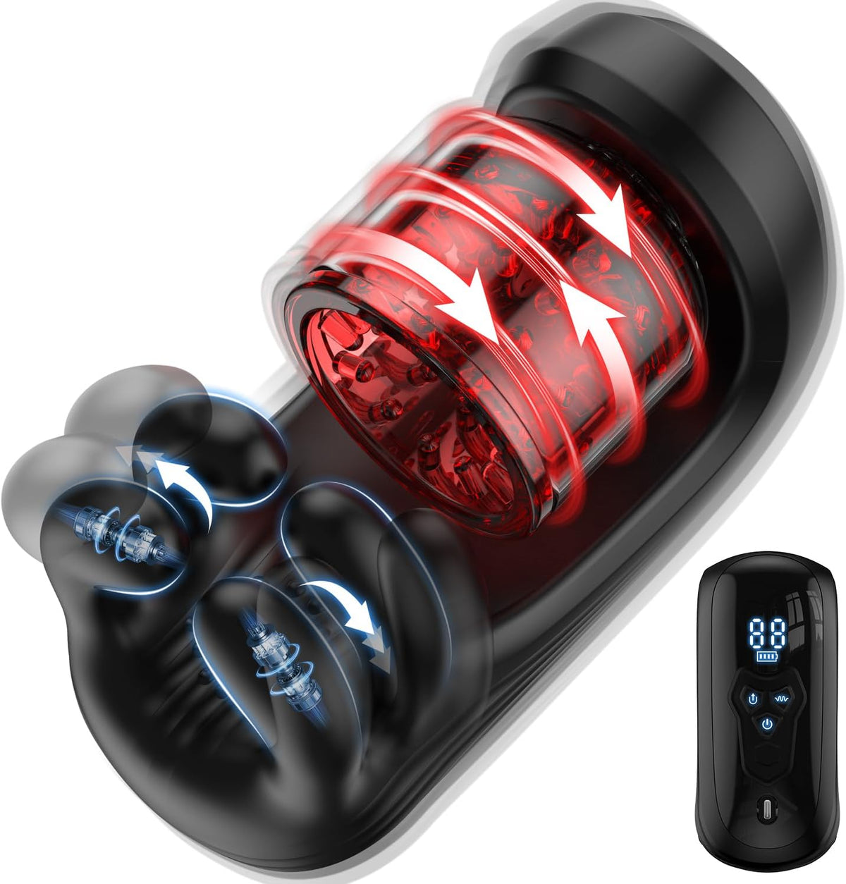 3 IN 1 Penistrainer Eichelvibrator Stroker Blowjob mit  9 Rotations und Vibrationsfunktionen