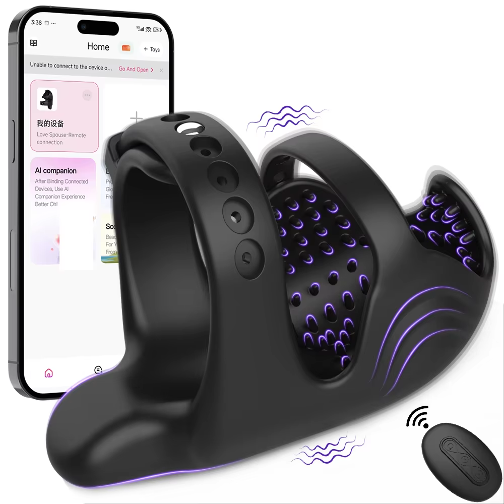 3 IN 1 Cockring Penisvibrator Hodenstimulator Keuschheitskäfig Set mit 9 Vibrationsmodi