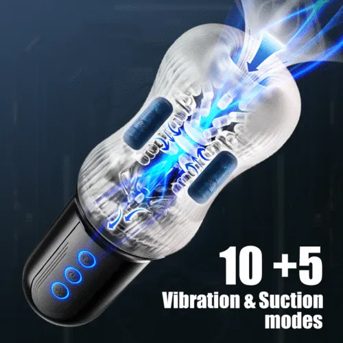 Automatische Penistrainer Mastubator Stroker Blowjob mit 10 Vibrationsmodi & 5 Saugen