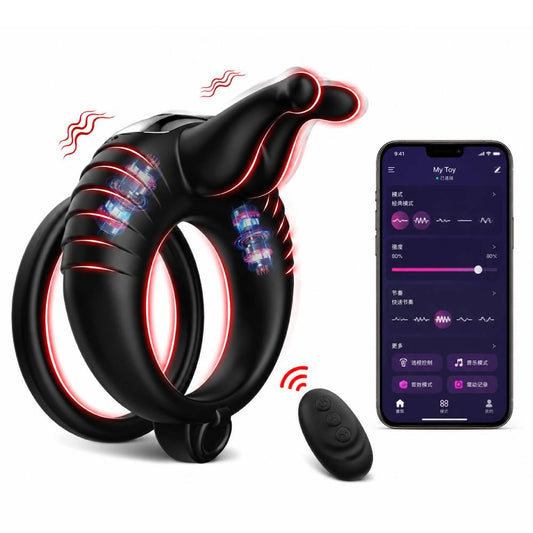 Doppelter Cockring Penistrainer Vibrator mit 10 Kraftvollen Vibrationsmodi