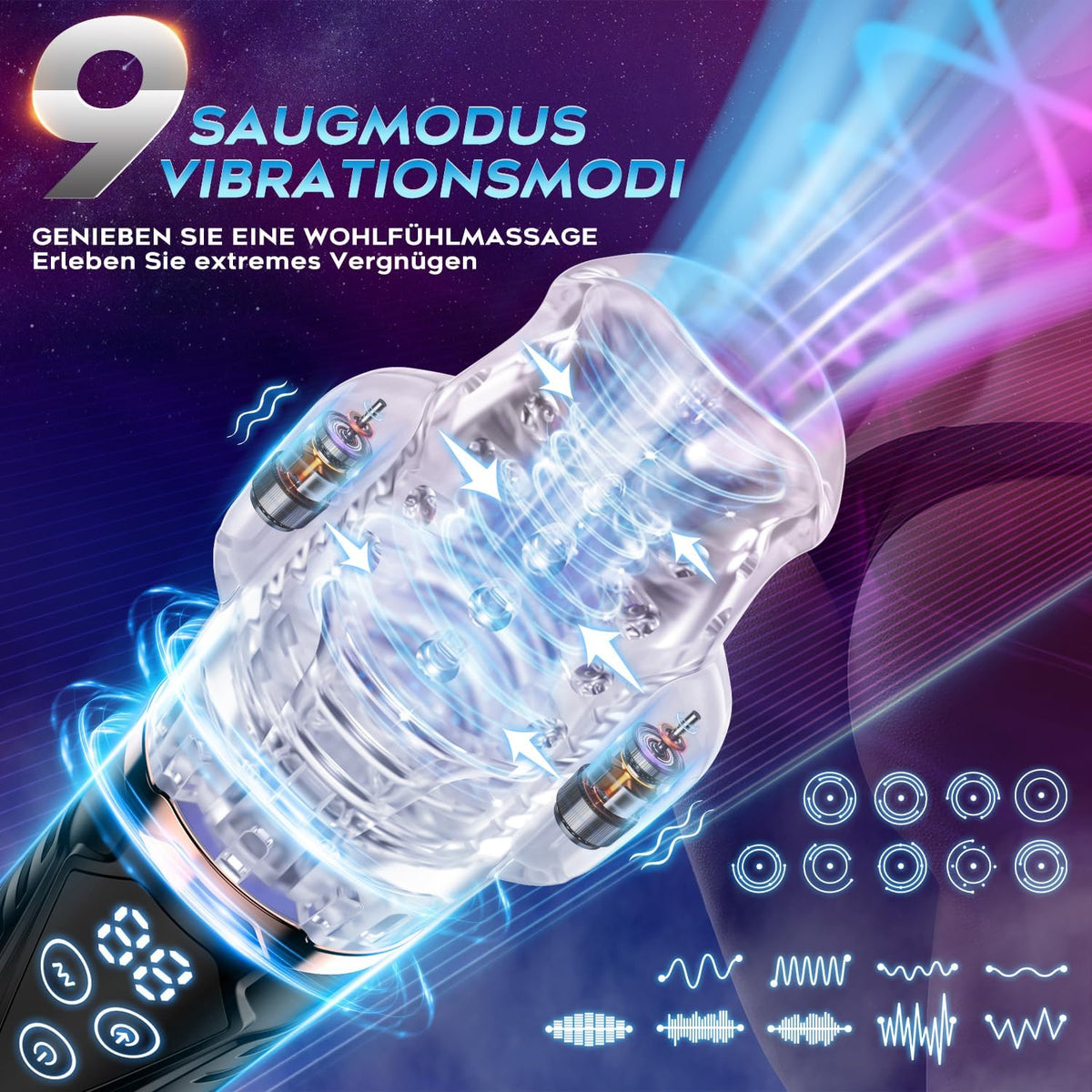 Hochfrequenz Elektrischer Masturbator Penis Trainer mit 9 Vibration und 9 Saugmodi