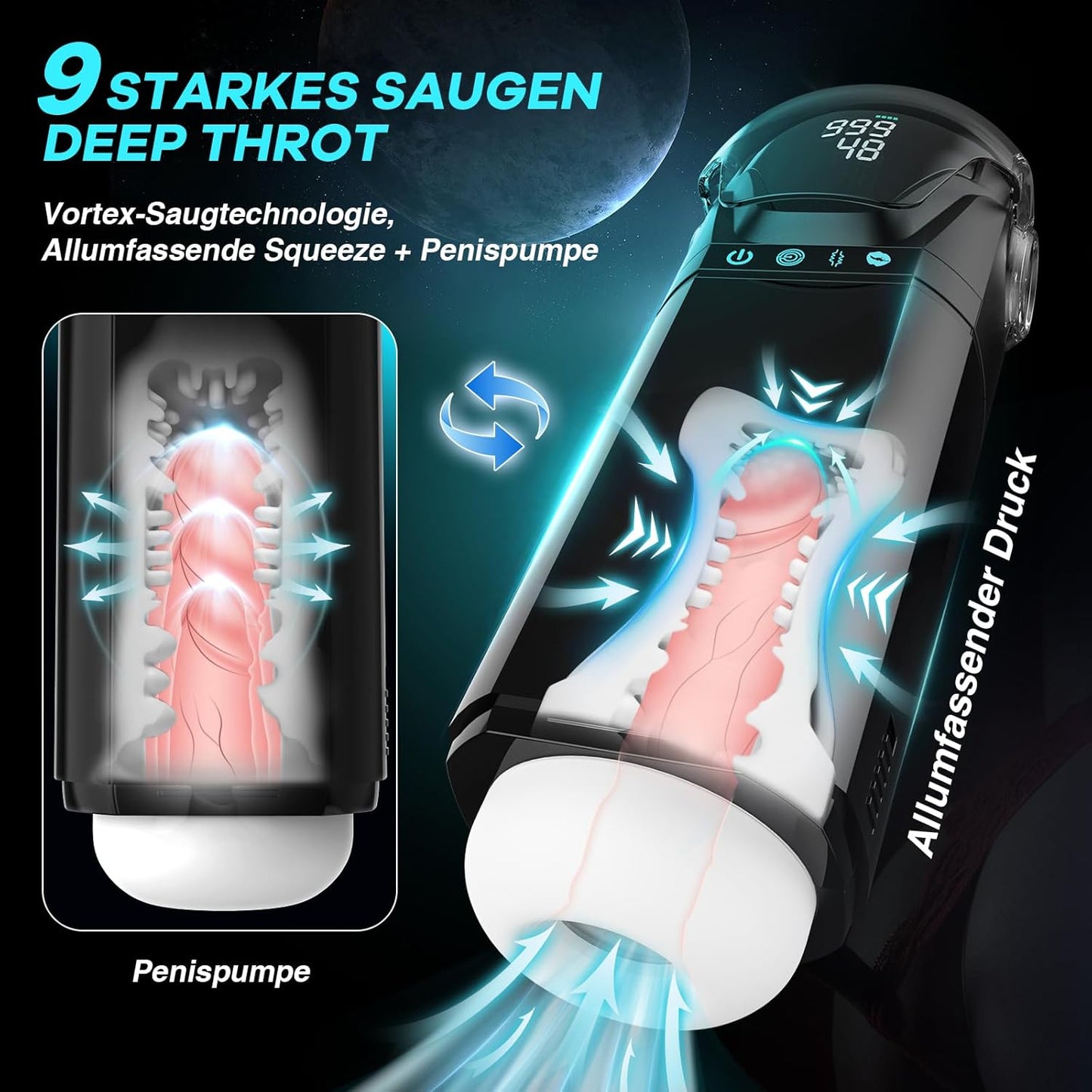 Automatisches Masturbator Stroker Blowjob mit 9 Saug Stoß und Vibrationsmodi