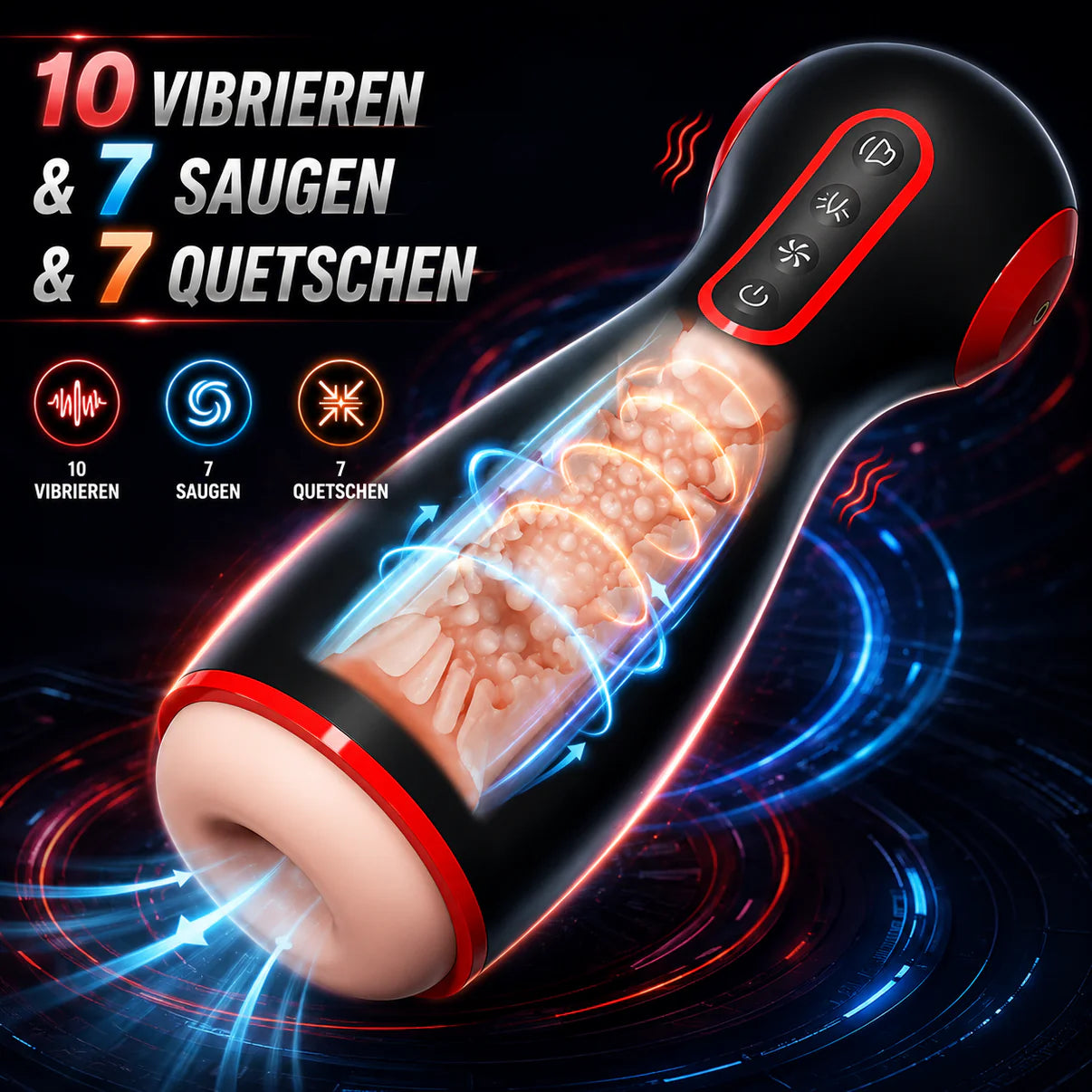 Automatischer Blowjob Maschine Masturbator mit 10 Vibrieren & 7 Saugen & 7 Quetschen