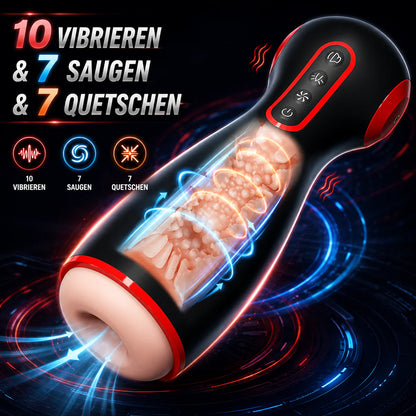 Automatischer Blowjob Maschine Masturbator mit 10 Vibrieren & 7 Saugen & 7 Quetschen