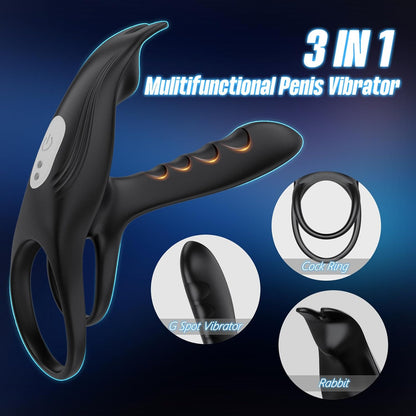3 IN 1 Vibrating Cock Ring Penistrainer Klitorisstimulator mit 10 Modi
