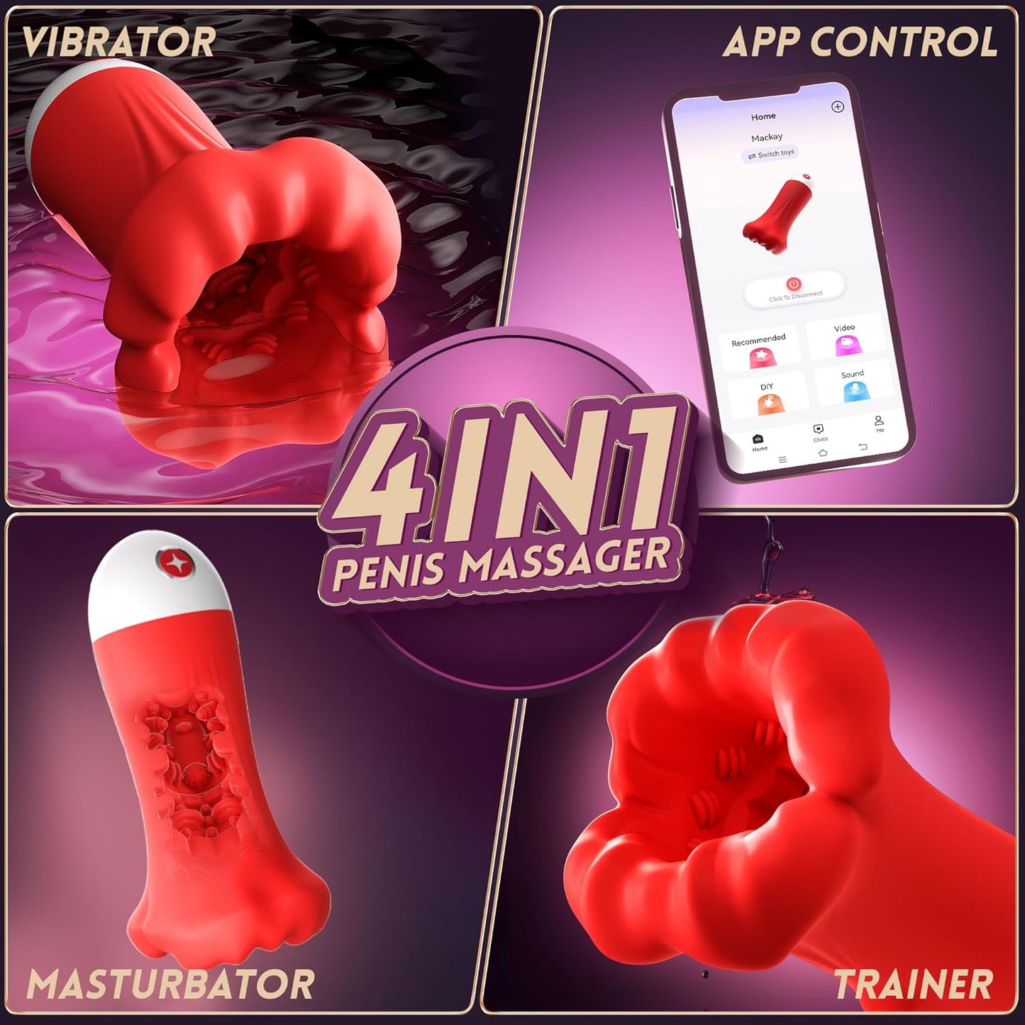 4 IN 1 Penistrainer Vibrator Tasche Pussy Druckmasturbator mit 9 Trainingsschubmodi